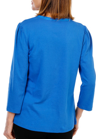 Thumbnail 2: Rafaella Women's 3/4 Puff Sleeve Henley V-Neck Top 
