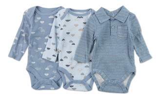 Thumbnail 1: Elephant & Castle Baby Boys 3 Pk Long Sleeve Car Print Onesies  