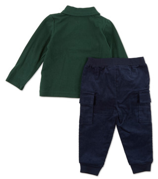 Thumbnail 2: Baby Essentials Baby Boys Christmas Embroidered Polo & Pants Set 