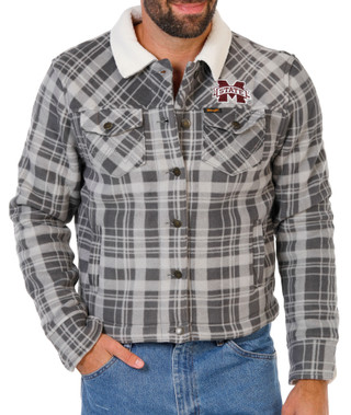 Thumbnail 1: Wrangler Men's Mississippi State Plaid Print Button Down Jacket  