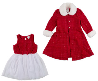 Thumbnail 2: Love Squared Girls Little Girls Christmas Fur Trim Coat Dress  