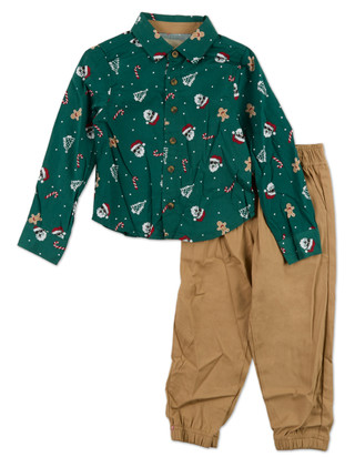 Thumbnail 1: Stitch & Stone Little Boys 2 Pc Christmas Print Pants Set  