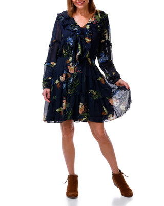 Thumbnail 1: Cece Women's Long Sleeve Tiered Flutter V-Neck Dress 