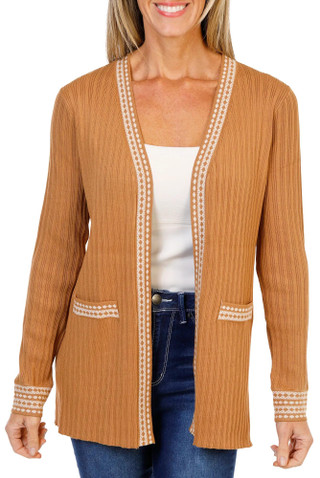 Thumbnail 1: Rio & Ryan  Women's Ribbed Open Front Cardigan with Decorative Hems 