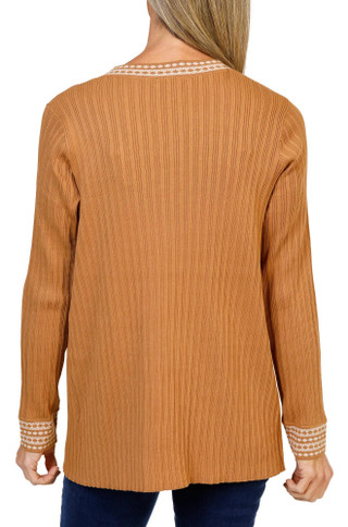 Thumbnail 2: Rio & Ryan  Women's Ribbed Open Front Cardigan with Decorative Hems 