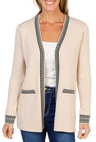 Thumbnail 1: Rio & Ryan  Women's Ribbed Open Front Cardigan with Decorative Hems 