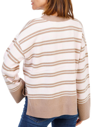 Thumbnail 2: Olive + Oak Women's Long Sleeve Striped Crew Neck Sweater  
