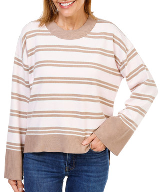 Thumbnail 1: Olive + Oak Women's Long Sleeve Striped Crew Neck Sweater  