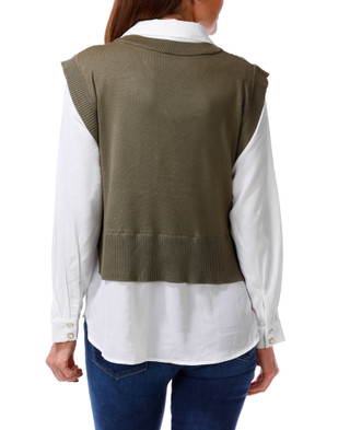 Thumbnail 2: RIO & RIAN Women's Petite Long Sleeve Twofer Sweater Top 