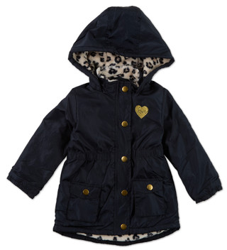 Thumbnail 1: Penelope Mack Toddler Girls Plush Cheetah Lined Zip Up & Snaps Anorak 