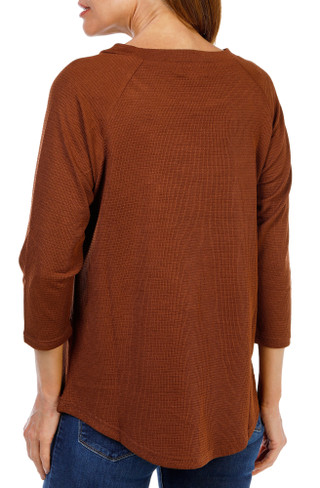 Thumbnail 2: Anneliese Women's Chenille 3/4 Sleeve Shoulder Button Top 