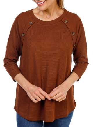 Thumbnail 1: Anneliese Women's Chenille 3/4 Sleeve Shoulder Button Top 