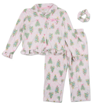 Thumbnail 1: Laura Ashley Big Girls 3 Pc Christmas Tree Print Pajama Pants Set 