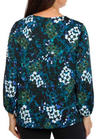 Thumbnail 2: Zac & Rachel Women's Plus 3/4 Sleeve Printed Side Ruched Top 