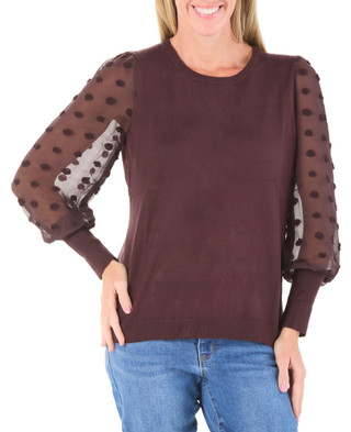 Thumbnail 1: Adrianna Papell Women's Long Mesh Sleeve Sweater Top 