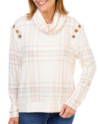 Thumbnail 1: TruSelf Women's Plaid Cowl Neck Pullover Sweater 