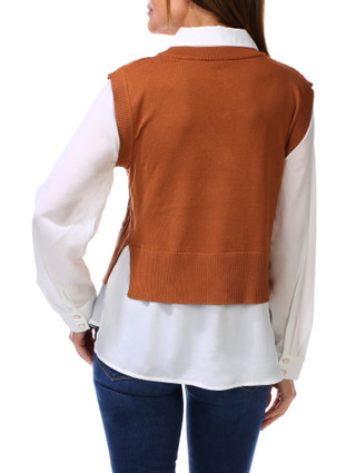 Thumbnail 2: RIO & RIAN Women's Long Sleeve Collared Button Up Vest Top 
