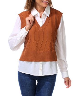 Thumbnail 1: RIO & RIAN Women's Long Sleeve Collared Button Up Vest Top 