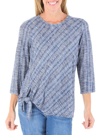 Thumbnail 1: Bobeau Women's 3/4 Sleeve Tie Front Whip Stitch Printed Top 