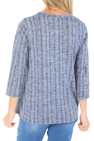 Thumbnail 2: Bobeau Women's 3/4 Sleeve Tie Front Whip Stitch Printed Top 