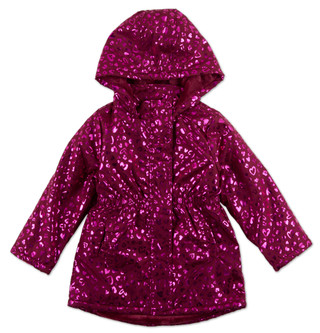 Thumbnail 1: Penelope Mack Girls Metallic Heart Print Puffer Jacket  