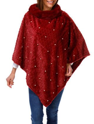 Thumbnail 1: Nanette Lepore Women's Fur Turtleneck Rhinestone Poncho 
