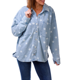 Thumbnail 1: Z SUPPLY Women's Star Print Denim Button Up Jacket  