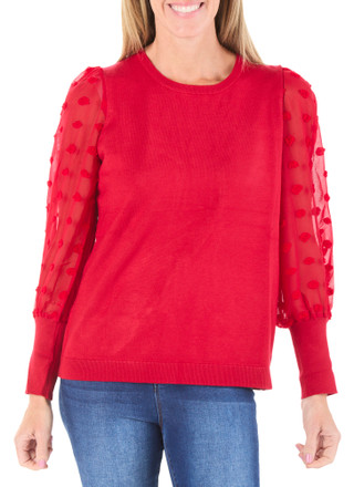 Thumbnail 1: Adrianna Papell Women's Long Mesh Sleeve Sweater Top 