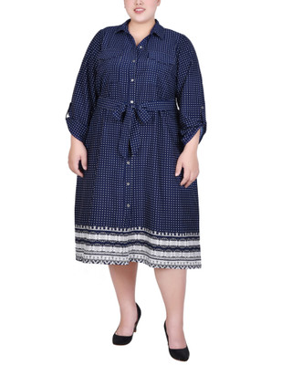 Thumbnail 1: NY COLLECTION NY Collection Plus 3/4 Roll Tab Sleeve Belted Shirtdress 