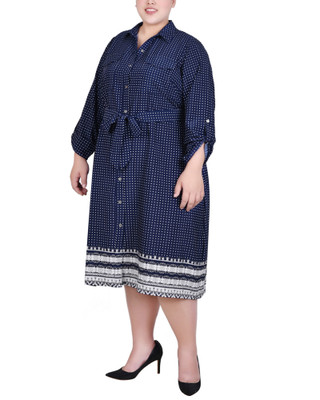 Thumbnail 3: NY COLLECTION NY Collection Plus 3/4 Roll Tab Sleeve Belted Shirtdress 