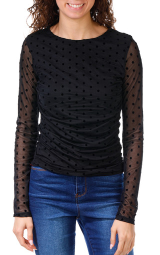 Thumbnail 1: Popular 21 BLK LS POLKA DOT FLOCK MESH 21 