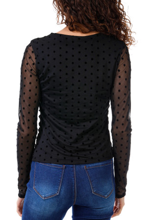 Thumbnail 2: Popular 21 BLK LS POLKA DOT FLOCK MESH 21 