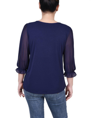 Thumbnail 2: NY COLLECTION NY Collection Petite 3/4 Sleeve Ringed Top With Mesh 