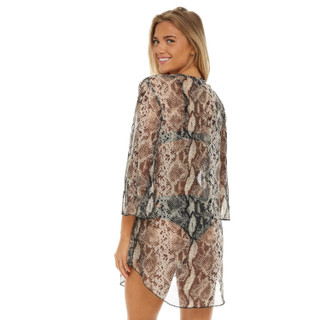 Thumbnail 2: Jordan Taylor Womens Snakeskin V Neck Bell Sleeve Cover Up Tunic 