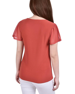 Thumbnail 3: NY COLLECTION NY Collection Womens Studded Flutter Sleeve Mesh Detail Top 