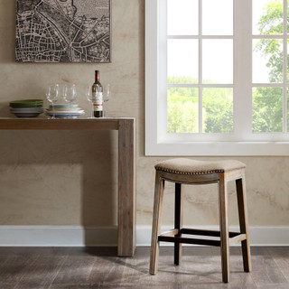 Thumbnail 2: Madison Park Madison Park Westly Saddle Counter Beige Stool 
