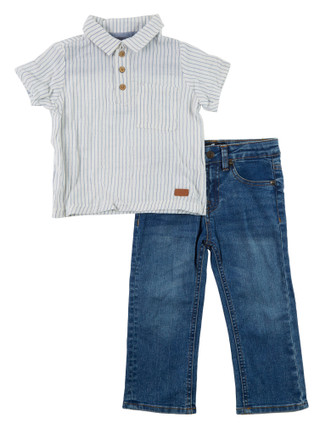Thumbnail 1: 7 FOR ALL MANKIND Toddler Boys Short Sleeve Striped Polo w/ Jean Pants Set  
