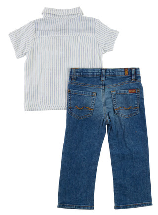 Thumbnail 2: 7 FOR ALL MANKIND Toddler Boys Short Sleeve Striped Polo w/ Jean Pants Set  