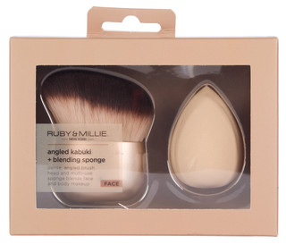 Thumbnail 1: Ruby & Millie 2 Pc Angled Kabuki & Blending Sponge 