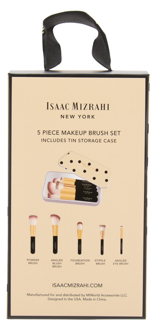 Thumbnail 2: Isaac Mizrahi 5 Pk Makeup Brush Set w/ Tin Storage Case 