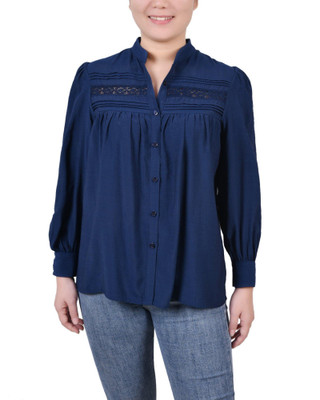 Thumbnail 1: NY COLLECTION NY Collection Womens Long Sleeve Crochet Blouse 