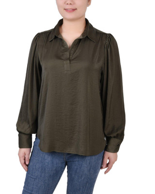Thumbnail 1: NY COLLECTION NY Collection Womens Long Puff Sleeve Satin Blouse 