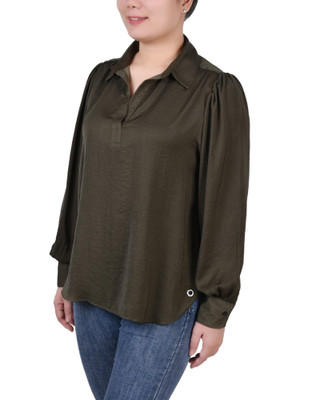 Thumbnail 2: NY COLLECTION NY Collection Womens Long Puff Sleeve Satin Blouse 