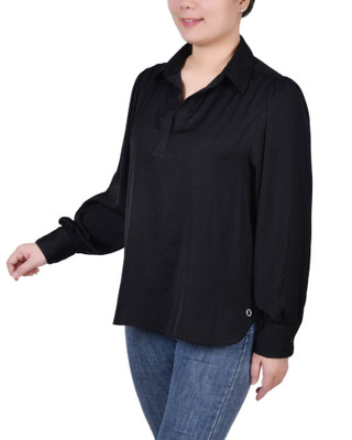 Thumbnail 2: NY COLLECTION NY Collection Womens Long Puff Sleeve Satin Blouse 