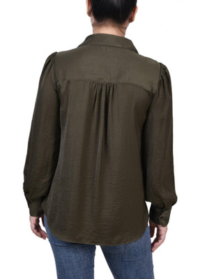 Thumbnail 3: NY COLLECTION NY Collection Womens Long Puff Sleeve Satin Blouse 