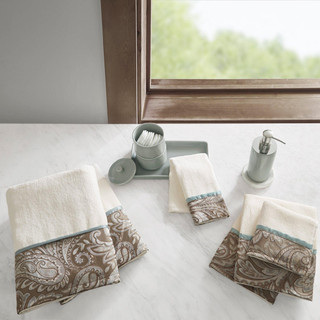 Thumbnail 2: Madison Park Madison Park Aubrey 6-pc. Blue Jacquard Towel Set 
