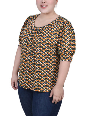 Thumbnail 3: NY COLLECTION NY Collection Plus Short Balloon Sleeve Top With Hardware 