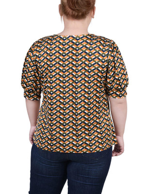 Thumbnail 2: NY COLLECTION NY Collection Plus Short Balloon Sleeve Top With Hardware 