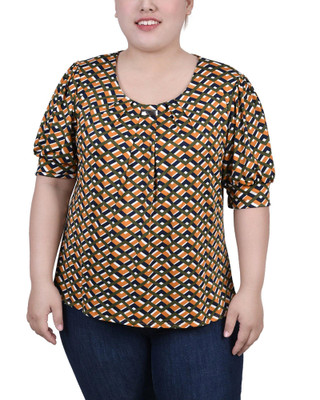 Thumbnail 1: NY COLLECTION NY Collection Plus Short Balloon Sleeve Top With Hardware 