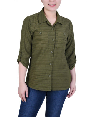 Thumbnail 1: NY COLLECTION NY Collection Petite 3/4 Sleeve Woven Jacquard Blouse 